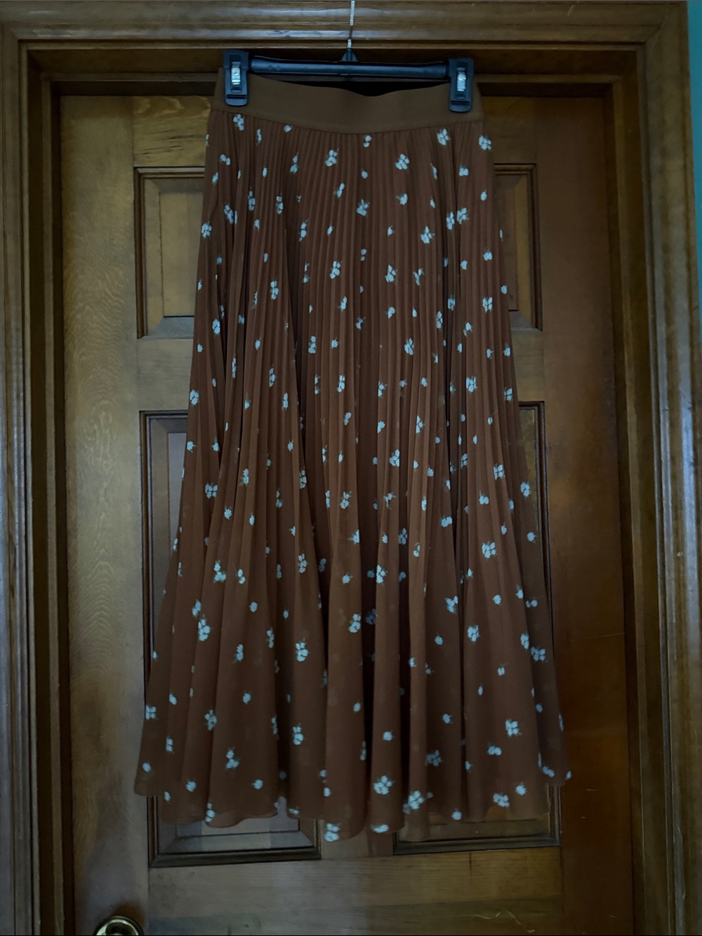 Pleated Floral Midi Skirt in Brown